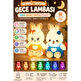 CNGZSHOP Sevimli Tavşan Gece Lambası RGB Renk Değiştiren Dokunmatik Silikon Bebek Çocuk Odası Şarjlı LED Uyku