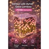CNGZSHOP Sonsuz Lale Aynalı Gece Lambası, 3D Dekoratif LED, Pembe, Demonte