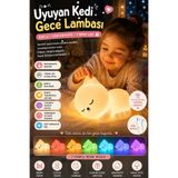 CNGZSHOP Uyuyan Kedi Gece Lambası Şarjlı Dokunmatik 7 Renk LED Silikon Çocuk Odası Gece Lambası USB Şarjlı