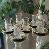 Çnr Home Collection 12 Parça 6 Kişilik Gold Metal Çerçeveli Çay Seti – 6 Bardak 6 Metal Tabak – Lüks Sunum Eco Gümüş Metal - Altın - Gümüş
