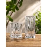 Çnr Home Collection 12 Parça Kristal Görünümlü Su Takımı – 6 Uzun 6 Kısa Bardak Seti – Şık Desenli Su ve Meşrubat Bardağı Zoey - Şeffaf