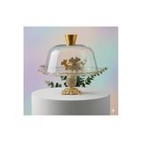 Çnr Home Collection Gold Metal Ayaklı Cam Kapaklı Kek-Pasta Standı- Fanus