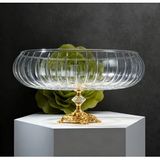 Çnr Home Collection Lotus Kristal 24 cm Metal Ayaklı Salata Kasesi Cam Sunumluk-Servis Tabağı - Sarı