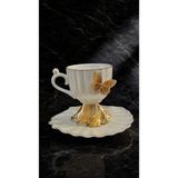 Çnr Home Collection Lüks Inci Çiçek Detaylı Kahve Fincanı Takımı | Gold Ayaklı Şık Türk Kahvesi Fincanı Kelebek - Gold - Beyaz