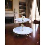 Çnr Home Collection Metal Ayaklı Yaldızlı Katlı Porselen Sunumluk Kurabiyelik Şekerlik - Beyaz