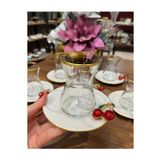 Çnr Home Collection Pandoranın Kutusu Porselen Tabaklı Paşabahçe Bardaklı Kirazlı 6 Kişilik Çay Bardağı Seti