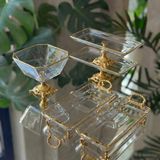 Çnr Home Collection Vintage 5 Parça Gümüş-Gold Kristal Sunum Seti - Kase, Ayaklı Tabak ve Kulplu Tepsi Gold