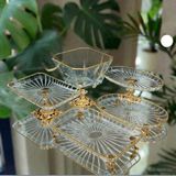 Çnr Home Collection Vintage 5 Parça Gümüş-Gold Kristal Sunum Seti - Kase, Ayaklı Tabak ve Kulplu Tepsi Gümüş