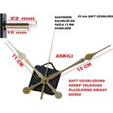 Cnr Shop 22 mm Şaft Boyu Duvar Saati Mekanizması Sessiz Çalışır Büyük Boy Akrep-Yelkovan-Saniye-(Askılı) - Altın