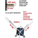 Cnr Shop 22 mm Şaft Boyu Duvar Saati Mekanizması Sessiz Çalışır Büyük Boy Akrep-Yelkovan-Saniye-(Askılı) - Gümüş