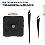 Cnr Shop Saat Mekanizması 14 mm Şaft Boyu Akar Sessiz Çalışır, Saat Makinesi, Akrep-Yelkovan-Saniye-(Askılı) - Siyah