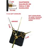 Cnr Shop Saat Mekanizması 14 mm Şaft Boyu Saat Motoru Sessiz Çalışır Akrep Yelkovan Saniye (Askısız) - Altın