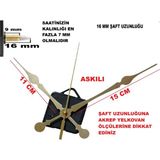 Cnr Shop Saat Mekanizması 16 mm Şaft Boyu Duvar Saati Sessiz Çalışır Büyük Boy Akrep-Yelkovan-Saniye-(Askılı) - Altın