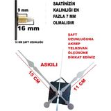 Cnr Shop Saat Mekanizması 16 mm Şaft Boyu Duvar Saati Sessiz Çalışır Büyük Boy Akrep-Yelkovan-Saniye-(Askılı) - Gümüş