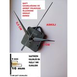Cnr Shop Saat Mekanizması, 16 mm Şaft Boyu Sessiz Çalışır Saat Motoru Akrep-Yelkovan-Saniye-(Askılı) - Siyah