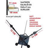Cnr Shop Saat Mekanizması 18 mm Şaft Boyu Akar Sessiz Çalışır, Büyük Boy Akrep-Yelkovan-Saniye-(Askılı) - Siyah