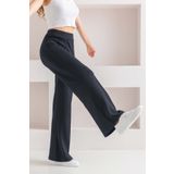 CNRCollection Kadın Füme Yüksek Bel Toparlayıcı Önü Nervürlü Geniş Kalıp Bol Paça Modal Kumaş Tayt Pantolon