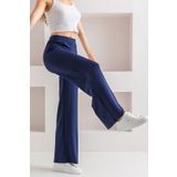 CNRCollection Kadın Lacivert Yüksek Bel Toparlayıcı Önü Nervürlü Geniş Kalıp Bol Paça Modal Kumaş Tayt Pantolon