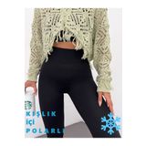 CNRCollection Kadın Siyah Kışlık İçi Polarlı İç Göstermez Yüksek Bel Toparlayıcı Korseli İnterlok Çelik Örme Tayt