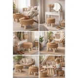 CNRWOOD 3'lü Doğal Hasır Puf – El Yapımı-Dekoratif Masif Ahşap Oturma Tabure – Salon & Balkon Uyumlu - Ahşap - Bej