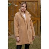 CNSBTK Kadın Düğme Detaylı Peluş Kahverengi Kaban - 227-Kahverengi - 36