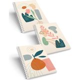 Co Notes 3'lü Spiralli Noktalı Defter Seti - Flowers Series - Bullet Journal A5 (15X21CM)