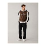 COAL CİTY Erkek Detaylı Renk Bloklu Sıfır Yaka Sweatshirt - Gri / Lacivert / Kırmızı / Kahverengi