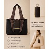 Coall Acı Kahve, Özel Etnik İç Desen Detaylı Katlanabilir El ve Omuz Çantası, Seyahat/Alışveriş/Günlük Kullanım - Acı Kahve-Etnik