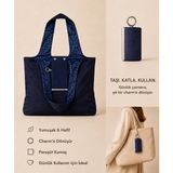 Coall Lacivert, Özel Leopar İç Desen Detaylı Katlanabilir El ve Omuz Çantası, Seyahat/Alışveriş/Günlük Kullanım - Lacivert-Leopar