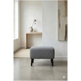CoArt Home Minimalist İskandinav Tarz Puf - Gri Keten Kumaş Ahşap Ayaklı Puf - 48x40x38 cm