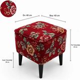 Coart Home Puf - Ayak Uzatma Koltuğu, Ahşap Ayak, Kırmızı, 40X40 Cm, Kare - 40 x 40 cm - Çok Renkli