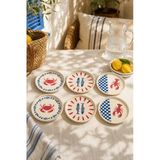 Coastal 6’Lı Stackable Seramik Pasta Ve Servis Tabağı Seti 20 Cm Deniz Desenli Akdeniz Sofra Takımı