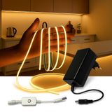 Cob Led Şerit 5 Metre 12V 3200K Sıcak Beyaz 320Led/M 8Mm Ip20 Adaptör Ve Dokunmatik Anahtar Dahil Yapışkanlı Led Aydınlatma Seti