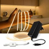 Cob Led Şerit 5 Metre 12V 4000K Doğal Beyaz 320Led/M 8Mm Ip20 Adaptör Ve Dokunmatik Anahtar Dahil Yapışkanlı Led Aydınlatma Seti
