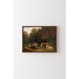 Çoban Çocuk ve İnekler - Ahşap Desenli Çerçeve, Ceviz, 50 x 70