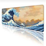 Çobanoğlu Hokusai Japon Dalgalar Oyun Gaming Klavye Mouse Pad Masa Matı 70X30CM - Mavi - Sarı