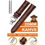 Cobra 20 mm Fossil-Welder-Casio-Seiko-Omega-Armani Saat Uyumlu Klipsli Hakiki Deri Saat Kordonu LS35-20 mm - Kahverengi