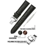 Cobra 20 mm Fossil-Welder-Casio-Seiko-Omega-Armani Saat Uyumlu Klipsli Hakiki Deri Saat Kordonu LS35-20 mm - Siyah
