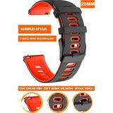 Cobra 20 mm Fossil-Welder-Casio-Seiko-Omega-Armani Saat Uyumlu Silikon Saat Kordonu Kayışı A5620MM - Siyah - Kırmızı