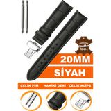 Cobra 20 mm Hakiki Deri Saat Kordonu Siyah Klipsli Fossil-Welder-Casio-Seiko-Omega-Armani Uyumlu
