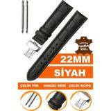 Cobra 22 mm Fossil-Welder-Casio-Seiko-Omega-Armani Saat Uyumlu Klipsli Hakiki Deri Saat Kordonu LS35-22 mm - Siyah