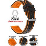 Cobra 22 mm Fossil-Welder-Casio-Seiko-Omega-Armani Saat Uyumlu Silikon Saat Kordonu Kayışı A5522 - Siyah - Turuncu
