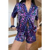 Coccolarsi Colori Del Mondo Saten Kısa Pijama Takımı CDM1504 - Mor - XL