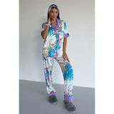 Coccolarsi Mondo Allegro Saten Kısa Kol Pantolon Pijama Takımı MA5816 - Mavi