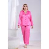 COCCOLARSI Nobiltà Segreta Fuşya Saten Uzun Pijama Takımı (Büyük Beden)
