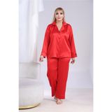 COCCOLARSI Nobiltà Segreta Kırmızı Saten Uzun Pijama Takımı (Büyük Beden)