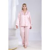COCCOLARSI Nobiltà Segreta Pudra Pembesi Saten Uzun Pijama Takımı (Büyük Beden)