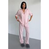 COCCOLARSI Nuvola Pura Pudra Pembesi Viskon Kısa Kol Pantolon Pijama Takımı
