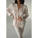 Coccolarsi Sogni Lineari Saten Uzun Pijama Takımı LDK05 - Yavruağzı