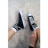 Cochines Kadın Siyah Beyaz Bilekli Günlük Keten Spor Ayakkabı Sneaker